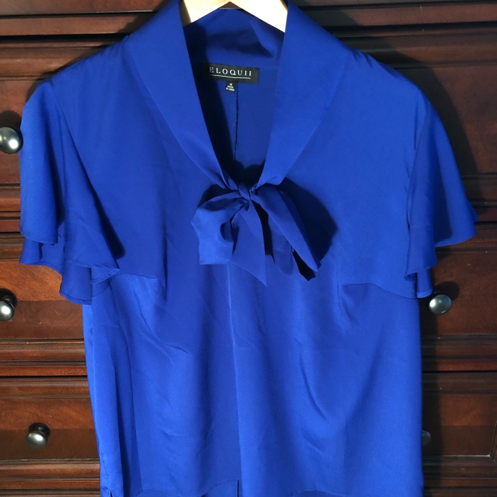 Royal blue short sleeve bow tie blouse, 18